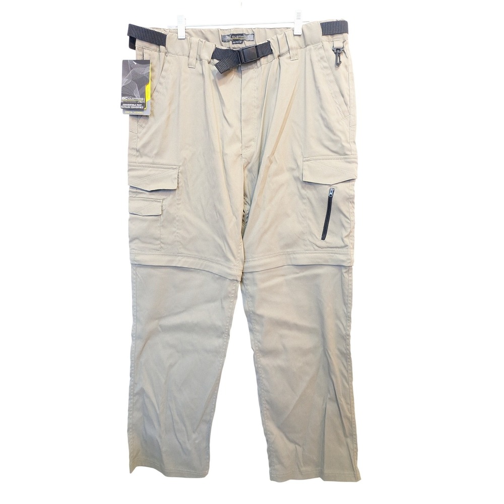 BC‎ Clothing Men's XL Convertible Cargo Pants Khaki Stretch Zip Off Hiking